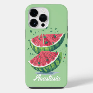 Coque Pour Pour iPhone 14 Pro Max Pastèque Tropical Frais Vert et rose personnalisé