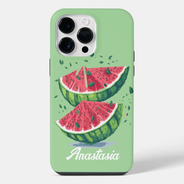 Coque iPhone Pastèque Tropical Frais Vert et rose personnalisé (Verso)