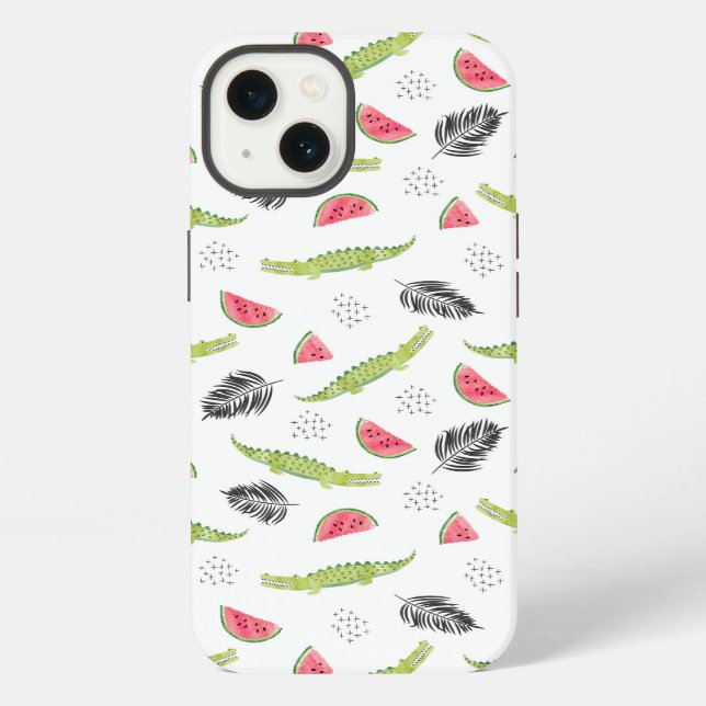 Coque iPhone Pastèque Tropicale & Motif Crocodile (Verso)
