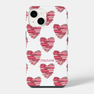 Coque Pour iPhone 14 Patchwork Coeurs rose Téléphone Case