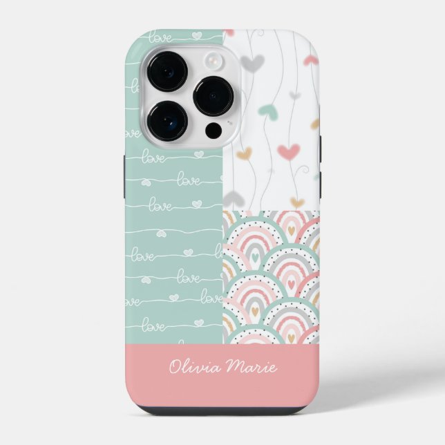 Coque iPhone Patchwork d'amour personnalisable coeurs arc-en-ci (Verso)