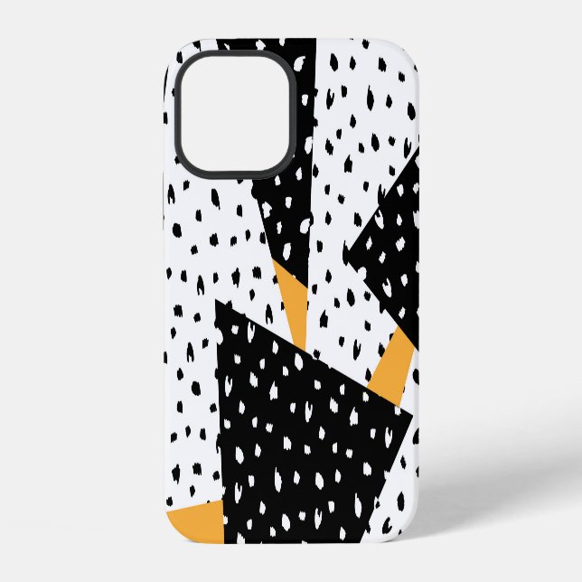 Coque iPhone Patchwork de points minimal : Noir Blanc Jaune (Verso)