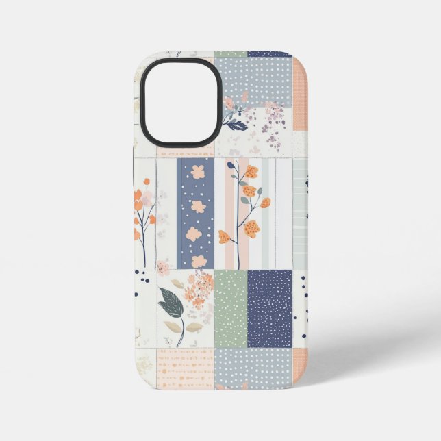 Coque iPhone Patchwork floral scandinave en rose et bleu (Verso)