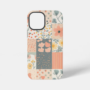Coque iPhone 12 Mini Patchwork floral vintage corail pêche sauge