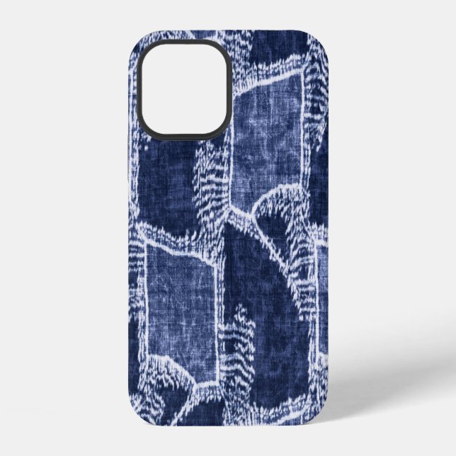 Coque iPhone Patchwork Indigo : Élégance à Carreaux Texturés (Verso)