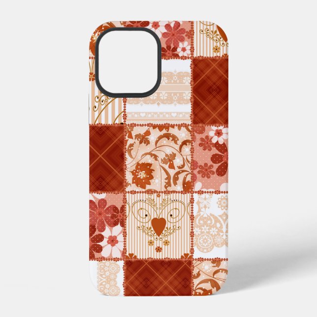 Coque iPhone Patchwork sans couture dentelle marron motif dente (Verso)