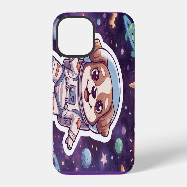 Coque iPhone Pâtes interstellaires - Chien spatial mignon à l'a (Verso)