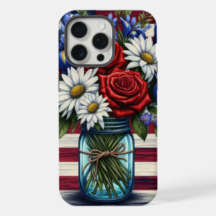 Coque iPhone 15 Pro Max Patriotique, floral en détresse