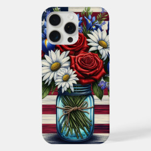 Coque iPhone 15 Pro Max Patriotique, floral en détresse Américain