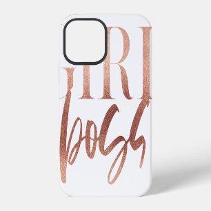 Coque iPhone 12 Patron de fille Texte noir or Rose