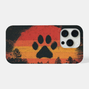 Coque iPhone 15 Pro Patte de chien silhouette vintage coucher de solei