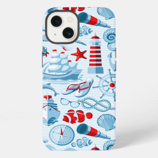 Coque iPhone Patteries bleues rouges nautical (Verso)
