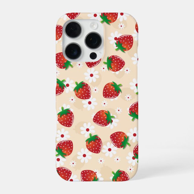 Coque iPhone Pattern featuring strawberries and white flowers (Verso)