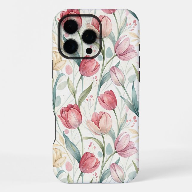 Coque iPhone Pattern Watercolor Modern Tulips (Verso)
