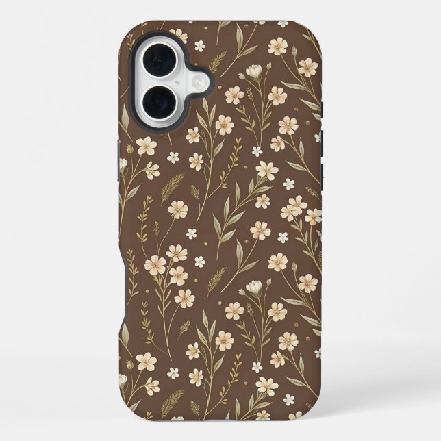 Coque iPhone Pattern Wildflowers Brown Background (Verso)