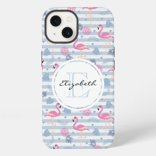 Coque iPhone Patters de Whimsical Flamingo et Pineapple (Verso)