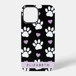 Coque iPhone 12 Pro Pattes de chien, Pattes blanches, Cœurs de lilas,