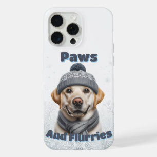 Coque iPhone 15 Pro Max Pattounes & Flocons - Design Chien Hiver