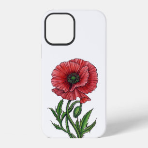 Coque iPhone 12 Pavot rouge, aquarelle et encre