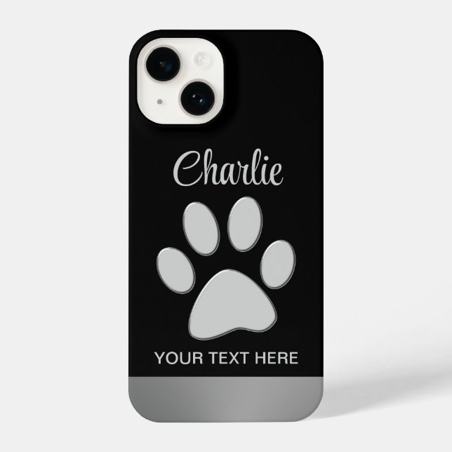 Coque iPhone Paw Chien Argent sur arrière - plan noir (Verso)