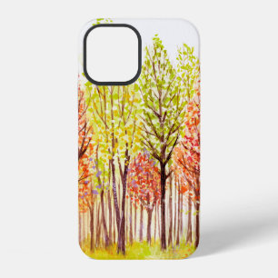 Coque iPhone 12 Paysage aquarelle avec arbres d'automne