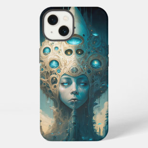 Etui iPhone 13 Paysage de femme extraterrestre futuriste surréali