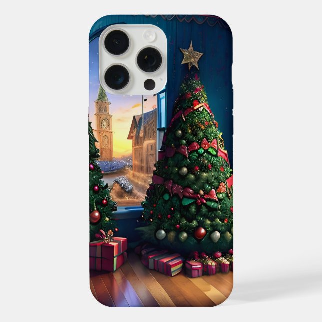 Coque iPhone Paysage de l'arbre de Noël (Verso)