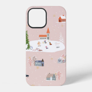 Coque iPhone 12 Paysage de Noël mignon et motif en t