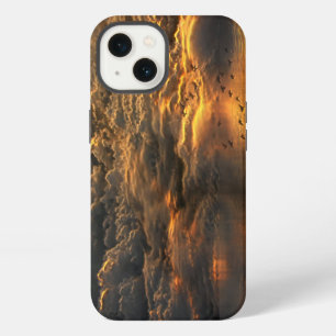 Etui iPhone 13 Paysage de nuages et d'eau avec des oiseaux