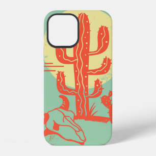 Coque iPhone 12 Paysage désertique avec cactus et crâne de vache.