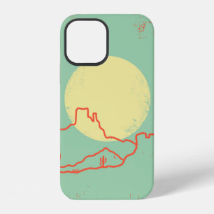 Coque iPhone 12 Paysage désertique vintage avec cactus et canyon.
