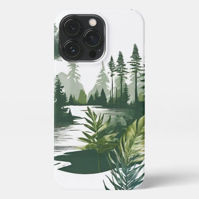 Coque iPhone Paysage fluvial calme - peinture verdâtre (Verso)