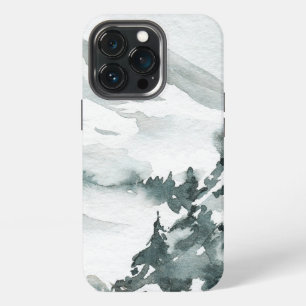 Etui iPhone 13 Pro Paysage hivernal à l'aquarelle pics de montagnes