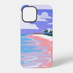 Coque iPhone 12 Paysage marin de plage tropicale avec sable rose,