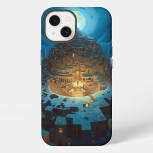 Etui iPhone 13 Paysage surréaliste labyrinthe de ville art fantas
