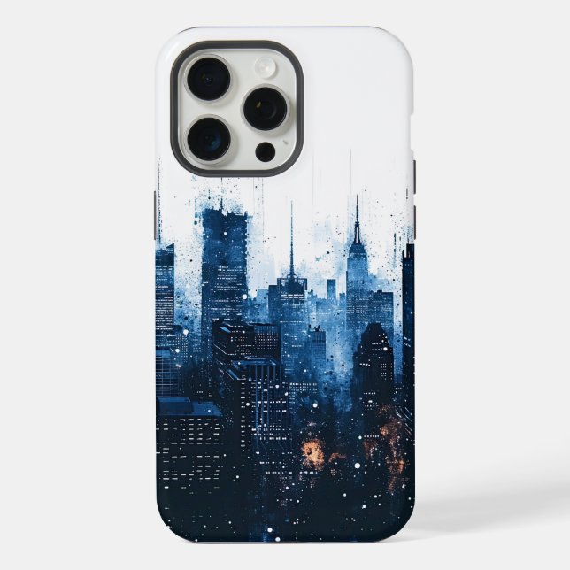 Coque iPhone Paysage urbain moderne bleu (Verso)