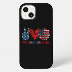 Etui iPhone 13 Peace Sunflower Love Drapeau américain 4 juillet P