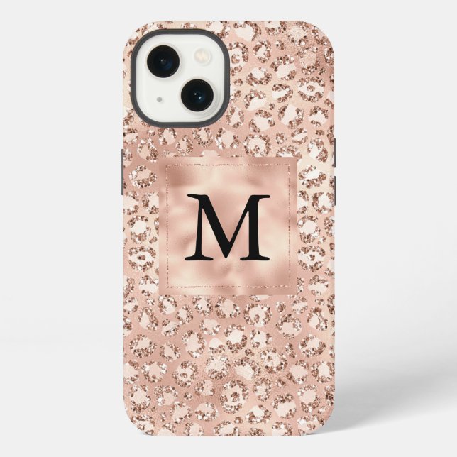 Coque iPhone Peach Rose or Blush rose Glitz léopard Monogramme  (Verso)
