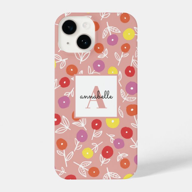 Coque iPhone Peach Spring Floral Monogramme Prénom (Verso)