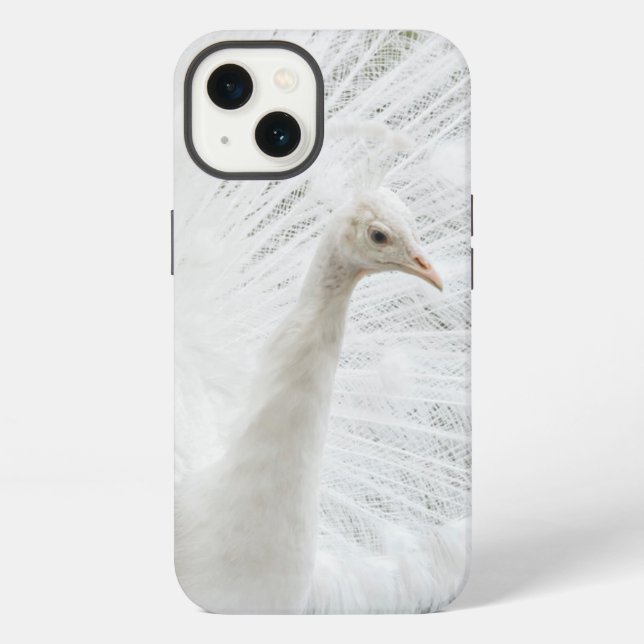 Coque iPhone Peacock blanc belles plumes (Verso)