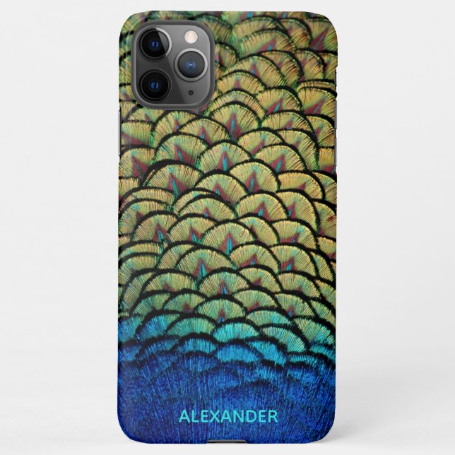Coque iPhone Peacock Personnalisé Plumes Bleues Nom (Dos)