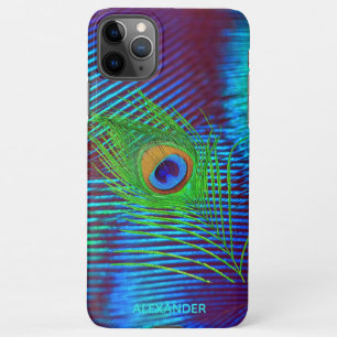 Coque iPhone 11Pro Max Peacock Personnalisé Plumes Bleues Nom