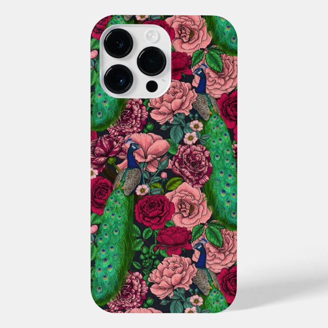 Coque iPhone Peacocks dans le jardin rose 2 (Verso)