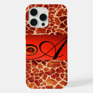 COQUE iPhone 15 PRO MAX PEAU DE GIRAFE IMPRIMÉE MONOGRAMME GEMME RUBIS ROU