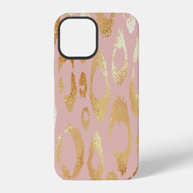 Coque iPhone Peau de léopard, texture or rose (Verso)