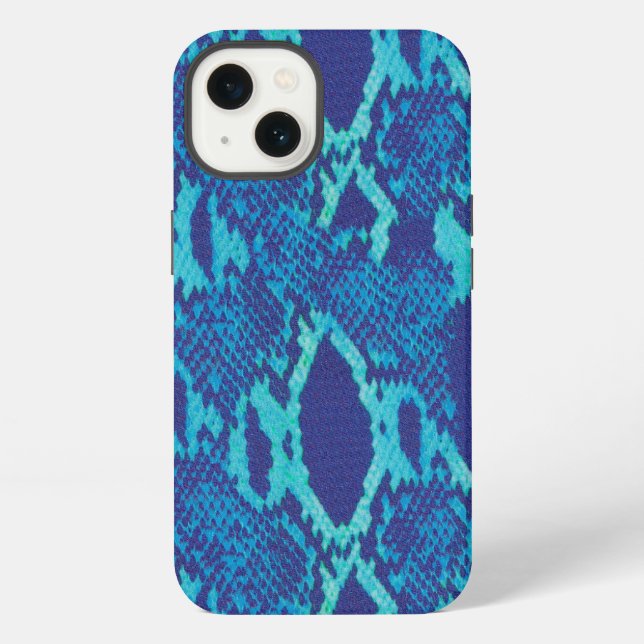 Coque iPhone Peau de serpent en design bleu (Verso)