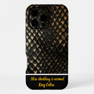 Coque iPhone 16 Pro Max Peau de serpent noire et dorée luisante