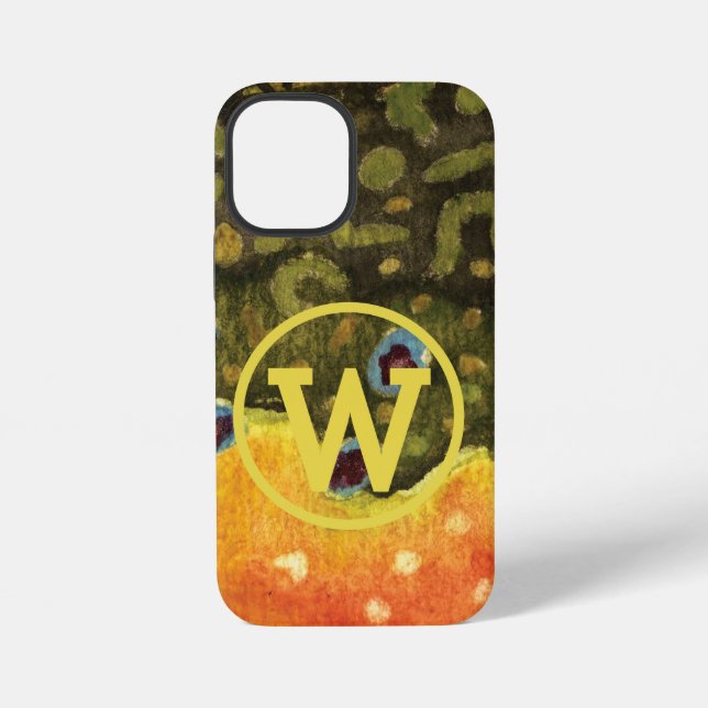 Coque iPhone Peau de truite brune magnifique avec monogramme, p (Verso)