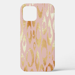 Coque iPhone 12 Peau léopard, texture or rose