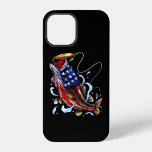 Coque iPhone 12 Pêche au Bass Poisson Drapeau Américain Pêche Patr